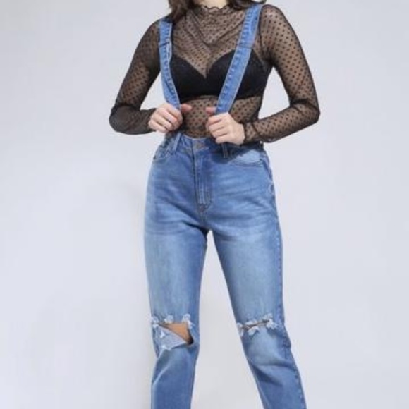 High-Waist Suspender Jeans - Picture 1 of 2